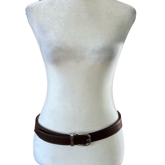 Accessories - Brown Synthetic Leather Belt with Silver Buckle